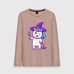 Лонгслив хлопковый мужской Фея единорожка, цвет: пыльно-розовый