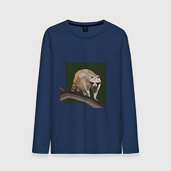 Лонгслив хлопковый мужской Енот на ветке - полигональный арт, цвет: тёмно-синий