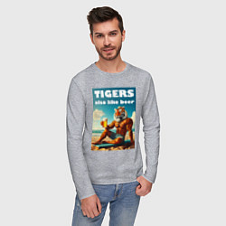 Лонгслив хлопковый мужской Тигры тоже любят пиво - нейроарт, цвет: меланж — фото 2
