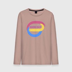 Лонгслив хлопковый мужской Абстракция и надпись - good day, цвет: пыльно-розовый