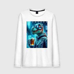 Лонгслив хлопковый мужской Крутой чувак Дино с кружкой пива - нейроарт, цвет: белый