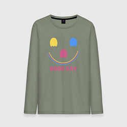 Лонгслив хлопковый мужской Хороший день- абстрактный принт, цвет: авокадо