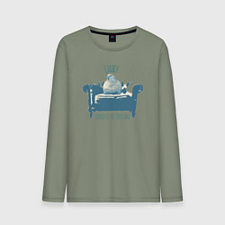 Лонгслив хлопковый мужской Забавный голубь на диване, цвет: авокадо