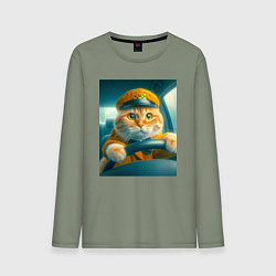 Мужской лонгслив Рыжий кот опытный водитель - нейроарт