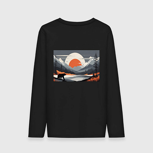 Мужской лонгслив Горы медведь геометрия / Черный – фото 2