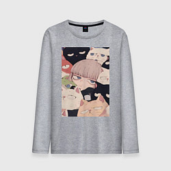 Лонгслив хлопковый мужской Девушка с котиками, цвет: меланж