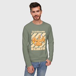 Лонгслив хлопковый мужской Покемоны Чаризард Charizard, цвет: авокадо — фото 2
