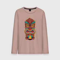 Лонгслив хлопковый мужской Африканская тики маска, цвет: пыльно-розовый