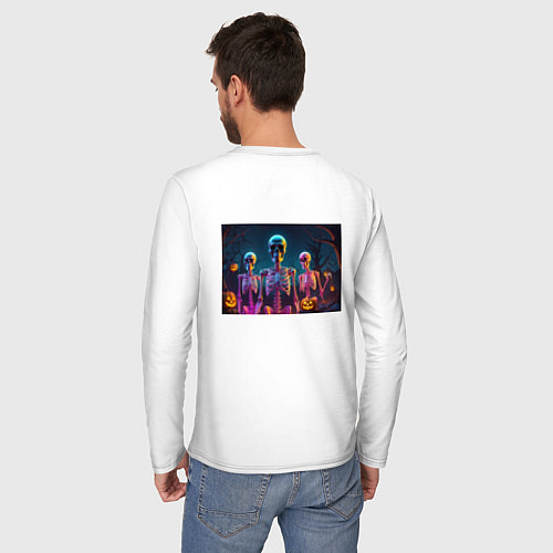 Мужской лонгслив Страшилки скелеты / Белый – фото 4