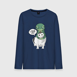 Лонгслив хлопковый мужской С Новым годом - кот змея, цвет: тёмно-синий