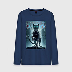 Мужской лонгслив Cyber black cat - halloween horror fantasy