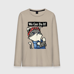 Лонгслив хлопковый мужской We can do it - cat, цвет: миндальный