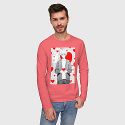 Лонгслив хлопковый мужской Манга мальчик с сердечками, цвет: коралловый — фото 2
