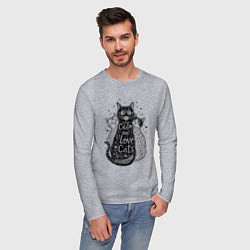 Лонгслив хлопковый мужской Keep calm and love cats, цвет: меланж — фото 2