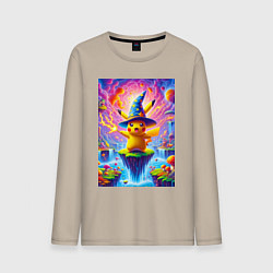 Лонгслив хлопковый мужской Пикачу в шляпе в сказочной стране, цвет: миндальный