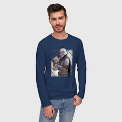 Лонгслив хлопковый мужской Беби Йода и Мандалорец, цвет: тёмно-синий — фото 2