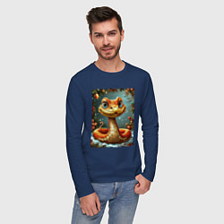 Лонгслив хлопковый мужской Новогодняя золотая змейка, цвет: тёмно-синий — фото 2