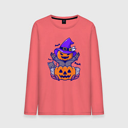 Лонгслив хлопковый мужской Привидение тыква, цвет: коралловый