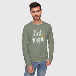Лонгслив хлопковый мужской Просто счастлив, цвет: авокадо — фото 2