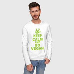 Лонгслив хлопковый мужской Keep Calm & Go Vegan, цвет: белый — фото 2