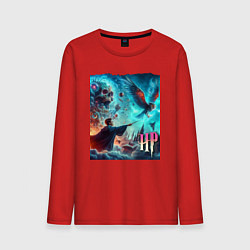 Лонгслив хлопковый мужской Harry Potter and owl - ai art fantasy, цвет: красный