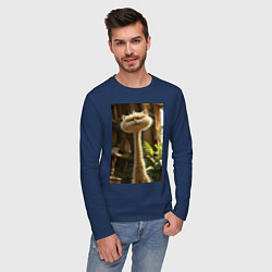 Лонгслив хлопковый мужской Кот с длинной шеей, цвет: тёмно-синий — фото 2