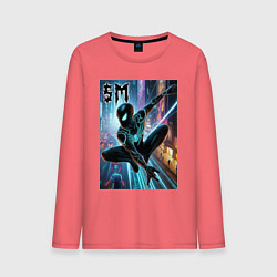 Лонгслив хлопковый мужской Neon Spider-man - ai art fantasy, цвет: коралловый