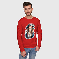 Лонгслив хлопковый мужской Девушка пиратка, цвет: красный — фото 2