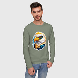 Лонгслив хлопковый мужской Яркая голова орла, цвет: авокадо — фото 2