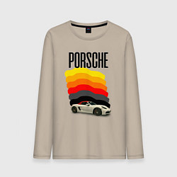 Лонгслив хлопковый мужской Автомобиль Porsche на фоне флага ФРГ, цвет: миндальный
