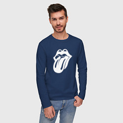 Лонгслив хлопковый мужской Rolling Stones - white logo, цвет: тёмно-синий — фото 2