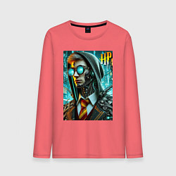 Лонгслив хлопковый мужской Cyber Harry Potter - ai art fantasy, цвет: коралловый