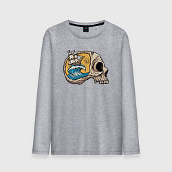 Лонгслив хлопковый мужской Кораблик в черепке, цвет: меланж