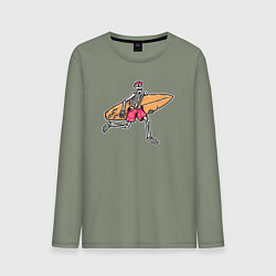Лонгслив хлопковый мужской Скелетик с серфом, цвет: авокадо