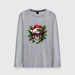 Лонгслив хлопковый мужской Рождественский венок с черепом, цвет: меланж