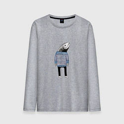 Лонгслив хлопковый мужской Рыба в свитере - нейросеть, цвет: меланж