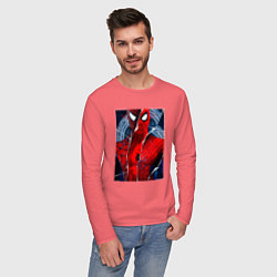 Лонгслив хлопковый мужской Человек паук три паука, цвет: коралловый — фото 2