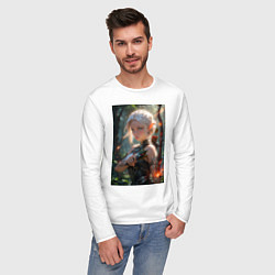 Лонгслив хлопковый мужской Девушка-эльф с магическим луком, цвет: белый — фото 2
