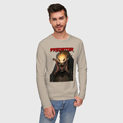 Лонгслив хлопковый мужской Predator scream, цвет: миндальный — фото 2