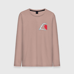 Лонгслив хлопковый мужской Рука скелета с сердцем слева - для пары, цвет: пыльно-розовый