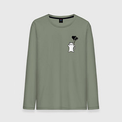 Лонгслив хлопковый мужской Белая кошка с шариком, цвет: авокадо