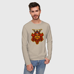 Лонгслив хлопковый мужской Samurai halloween, цвет: миндальный — фото 2