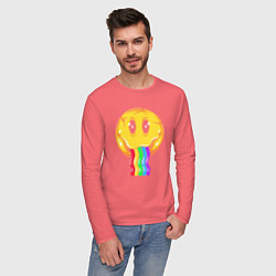 Лонгслив хлопковый мужской Rainbow smile, цвет: коралловый — фото 2