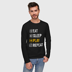 Лонгслив хлопковый мужской Eat - sleep - play - repeat, цвет: черный — фото 2