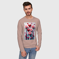 Лонгслив хлопковый мужской Композиция цветов и сердечек, цвет: пыльно-розовый — фото 2