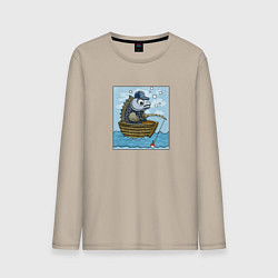 Лонгслив хлопковый мужской Рыба ловит рыбу в лодке, цвет: миндальный