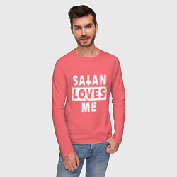 Лонгслив хлопковый мужской Сатана любит меня, цвет: коралловый — фото 2