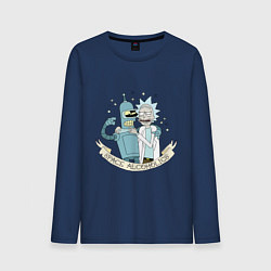 Лонгслив хлопковый мужской Bander and Rick - space alcoholics, цвет: тёмно-синий