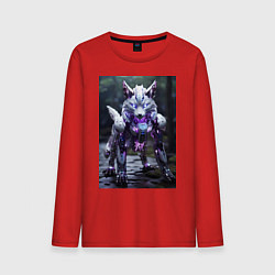 Лонгслив хлопковый мужской Киборг лиса с неоновой подсветкой, цвет: красный