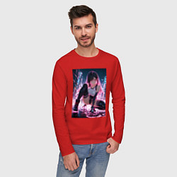 Лонгслив хлопковый мужской Тифа Локхарт из Final Fantasy VII в стиле киберпан, цвет: красный — фото 2